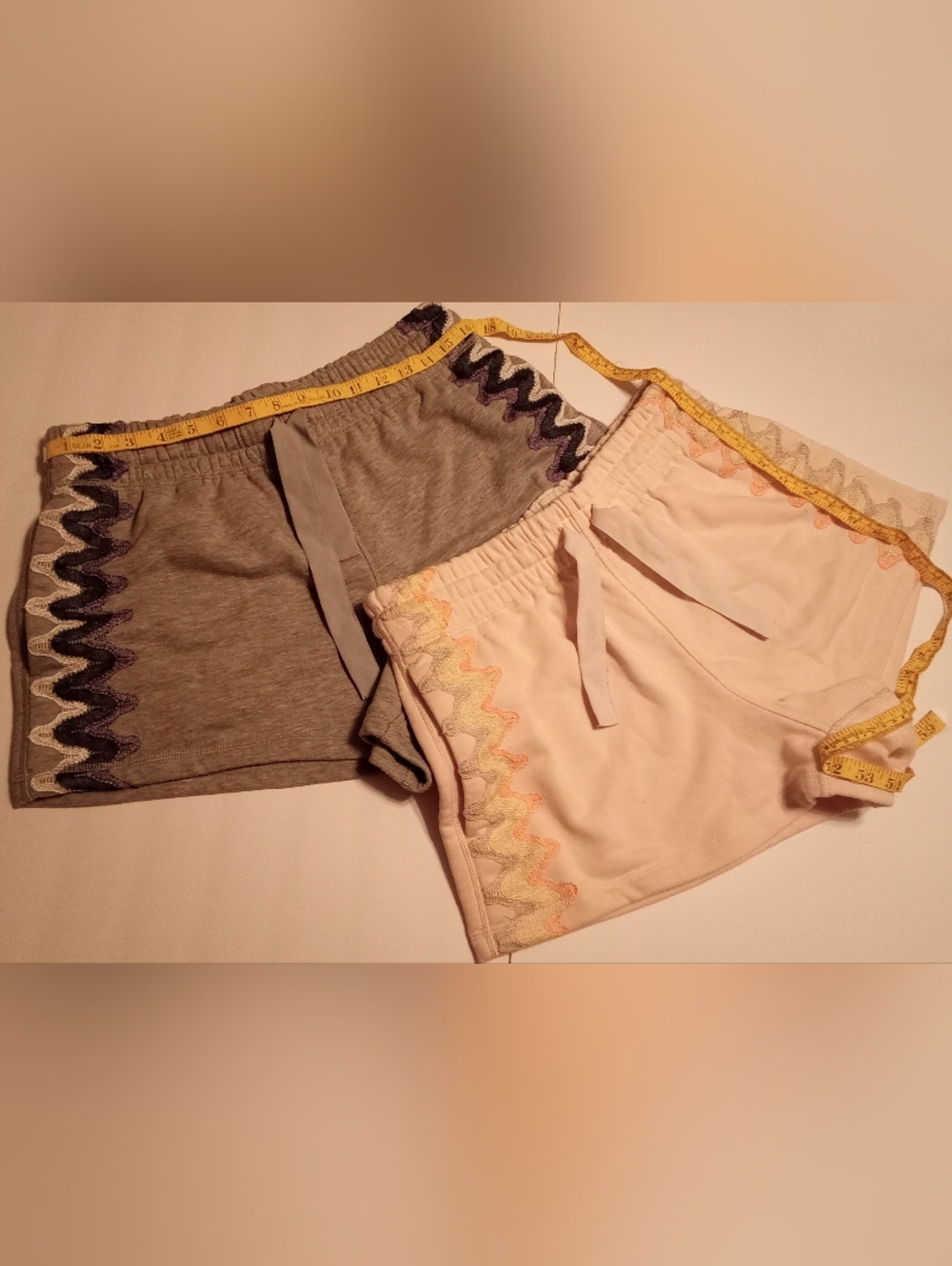 Cozy Drawstring In Shorts - Gray & Blush with Zigzag Trim